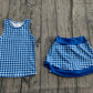 ( No moq ) Preorder Baby Girls Kids Sleeveless Blue Plaid Tops Shorts Skirt Yoga Active Clothes Set