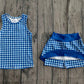 ( No moq ) Preorder Baby Girls Kids Sleeveless Blue Plaid Tops Shorts Skirt Yoga Active Clothes Set