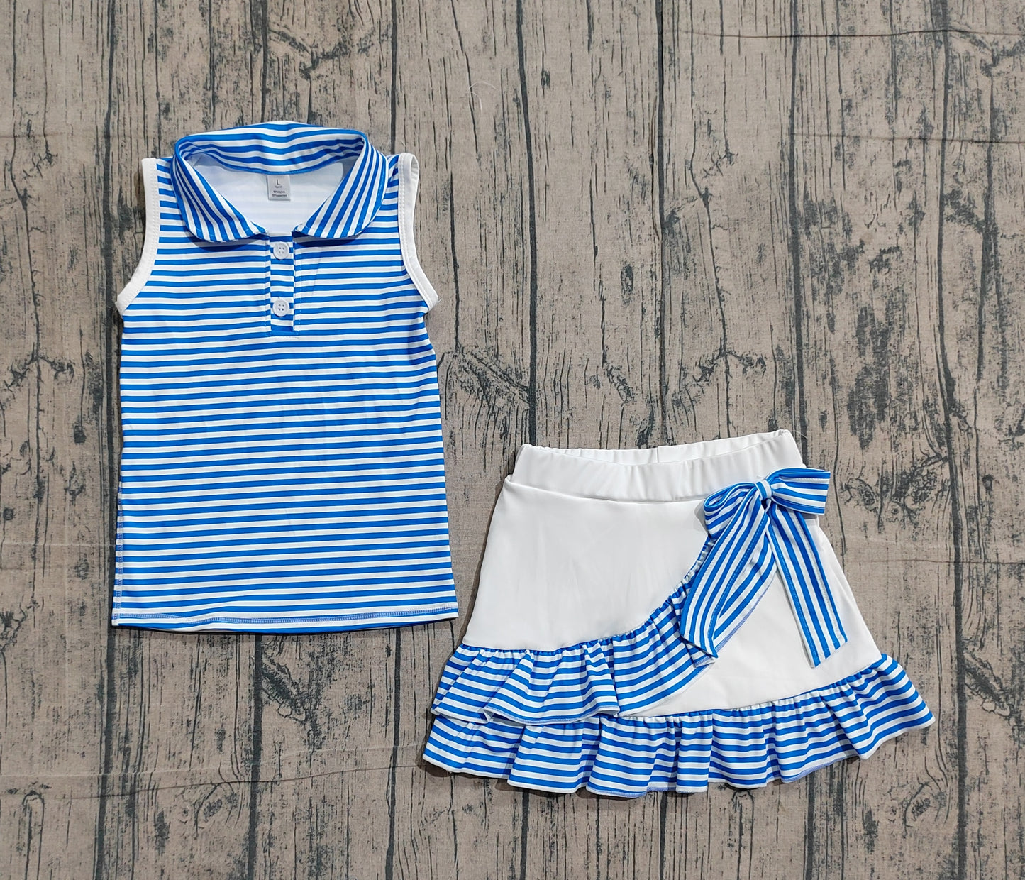 Baby Girls Kids Blue Stripes Buttons Tops Ruffle Shorts Skirt Yoga Yoga Active Set RTS