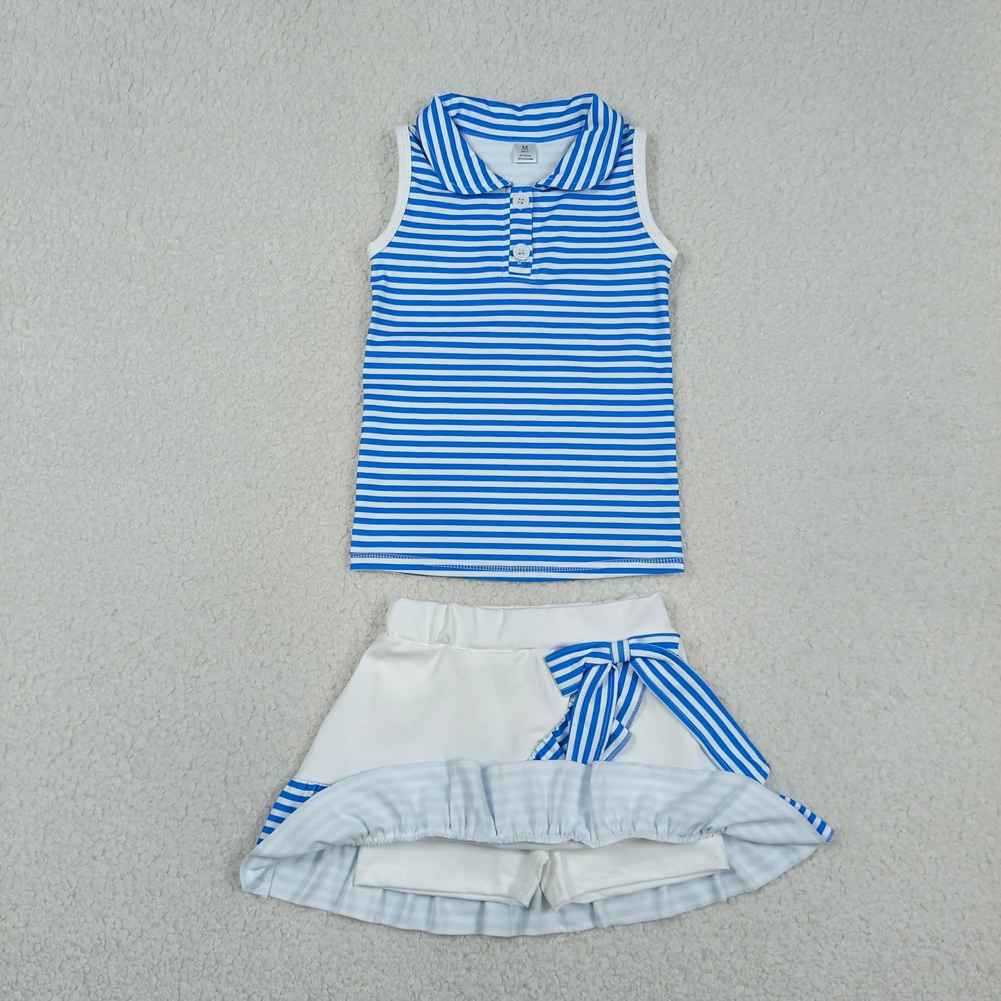 Sibling Baby Girls Stripes Tops Ruffle Bow Skirts Shorts Yoga Active Clothes Sets RTS