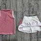 ( No moq ) Preorder Baby Girls Dark Red Stripes Buttons Tops Ruffle Shorts Skirt Yoga Clothes Set