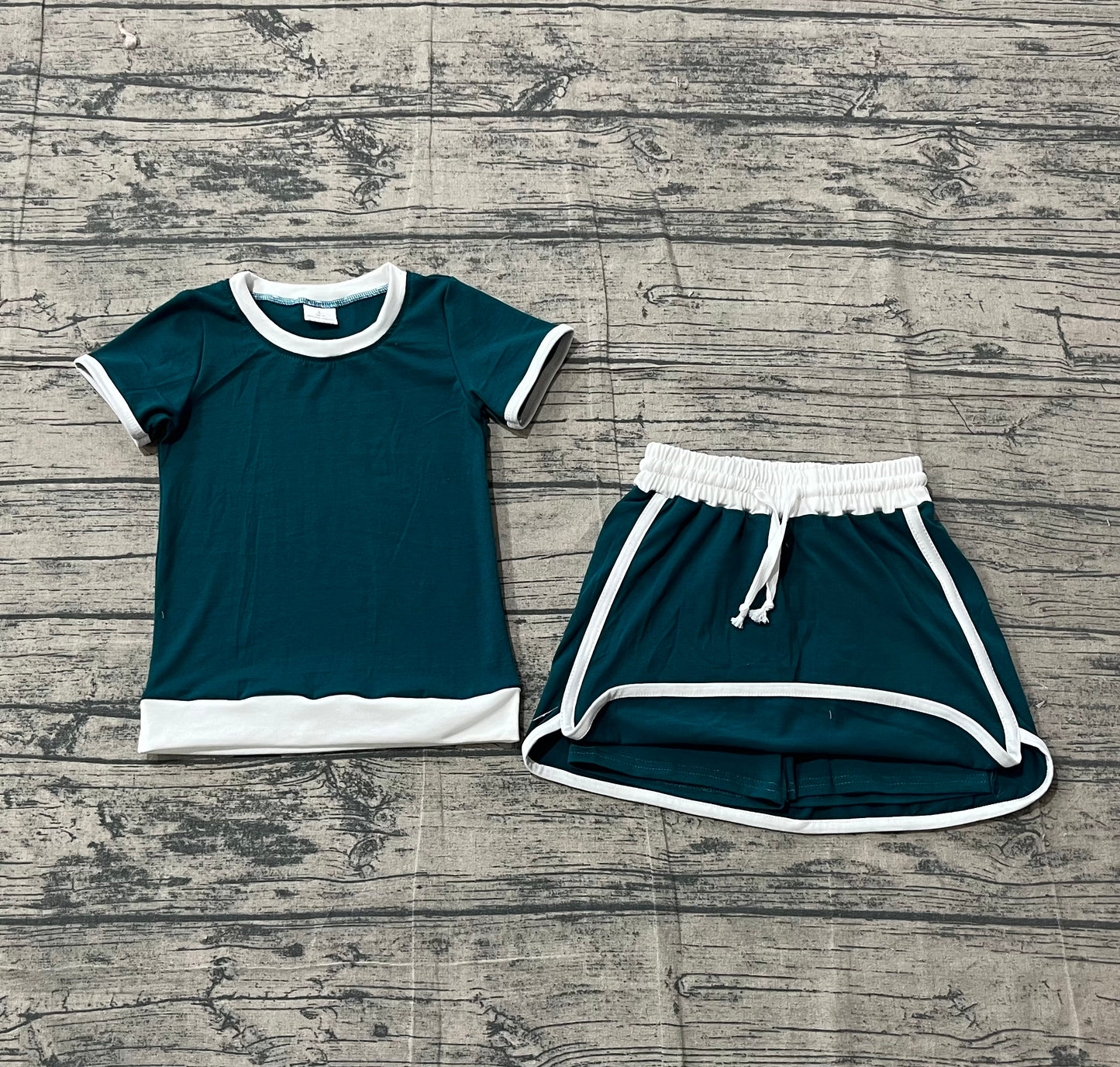 Baby Girls Kids Short Sleeves Shirt Shorts Green Clothes Cotton Set RTS