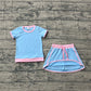 Baby Girls Kids Short Sleeves Shirt Skirt Shorts Blue Cotton Clothes Set RTS