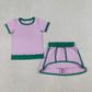 Sibling Baby Girls Adult Women Short Sleeves Purple Cotton Shirts Skirts Shorts Sets Summer Clothes RTS