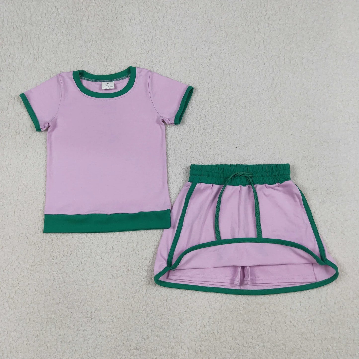 Sibling Baby Girls Adult Women Short Sleeves Purple Cotton Shirts Skirts Shorts Sets Summer Clothes RTS