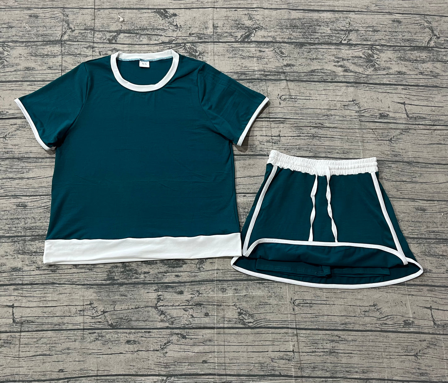 Adult Women Short Sleeves Shirt Shorts Green Cotton Clothes Set RTS