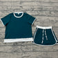 Adult Women Short Sleeves Shirt Shorts Green Cotton Clothes Set RTS