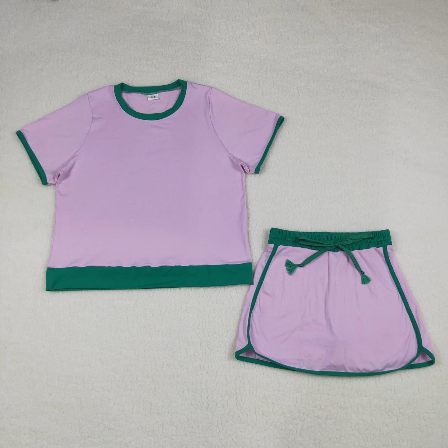 Sibling Baby Girls Adult Women Short Sleeves Purple Cotton Shirts Skirts Shorts Sets Summer Clothes RTS