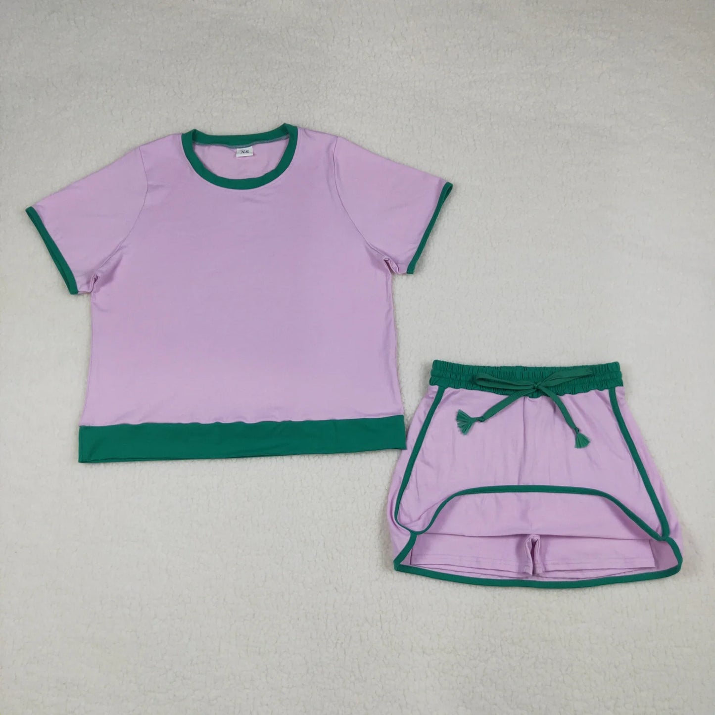 Sibling Baby Girls Adult Women Short Sleeves Purple Cotton Shirts Skirts Shorts Sets Summer Clothes RTS