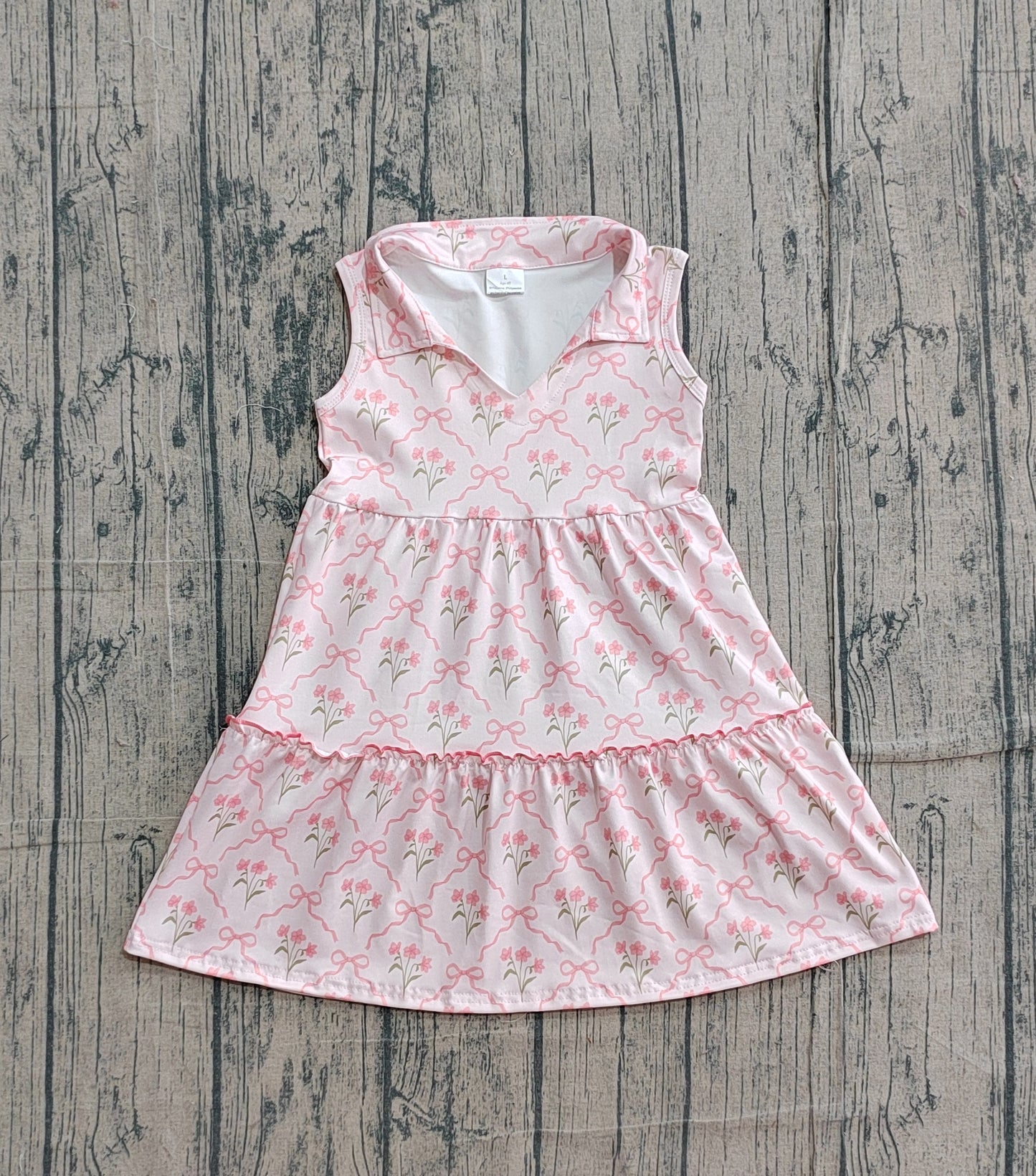 Baby Girls Kids Sleeveless Pink Bows Flower Ruffle Knee Length Dress RTS