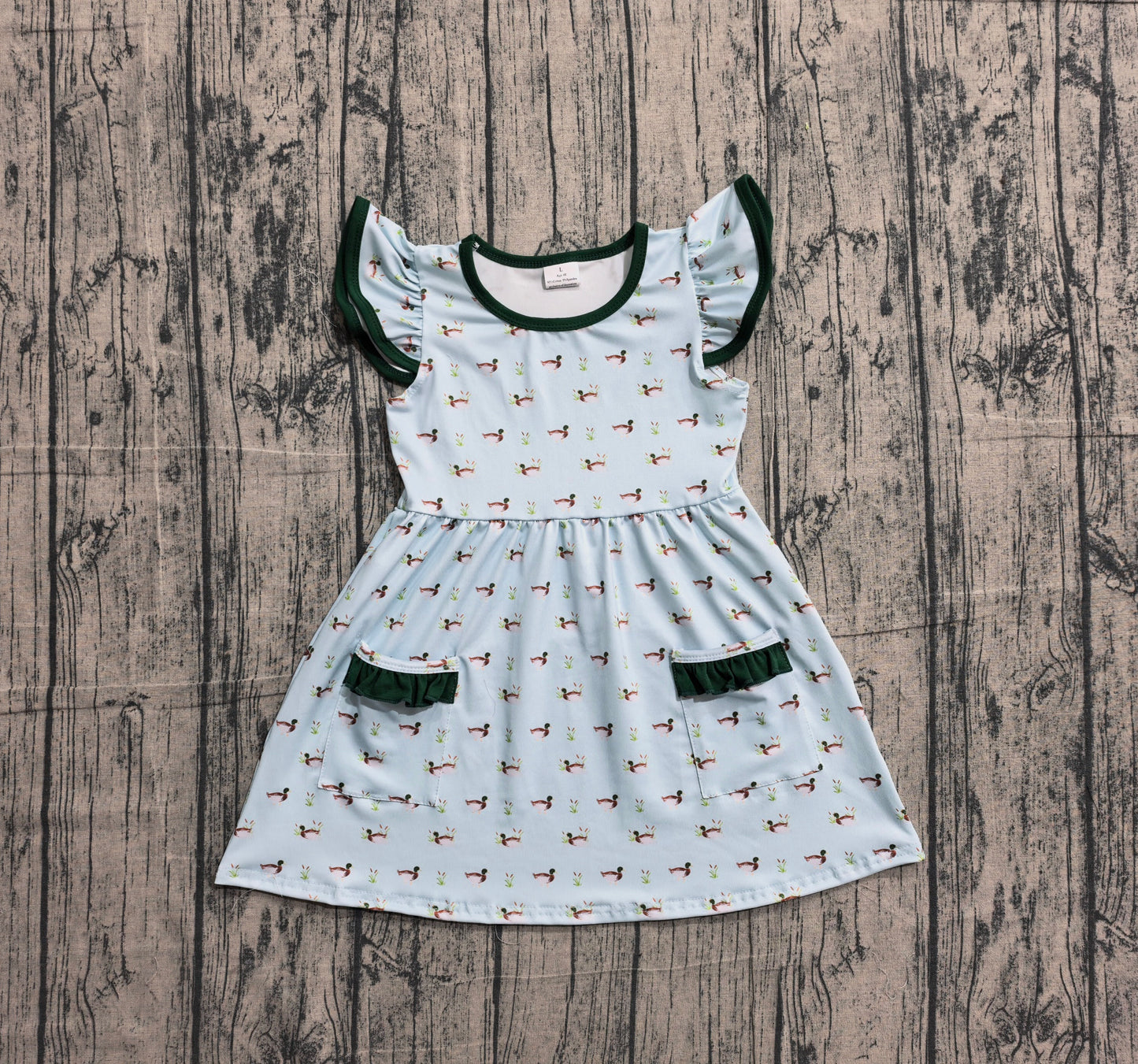 Baby Girls Kids Short Sleeves Ducks Pockets Knee Length Dress RTS