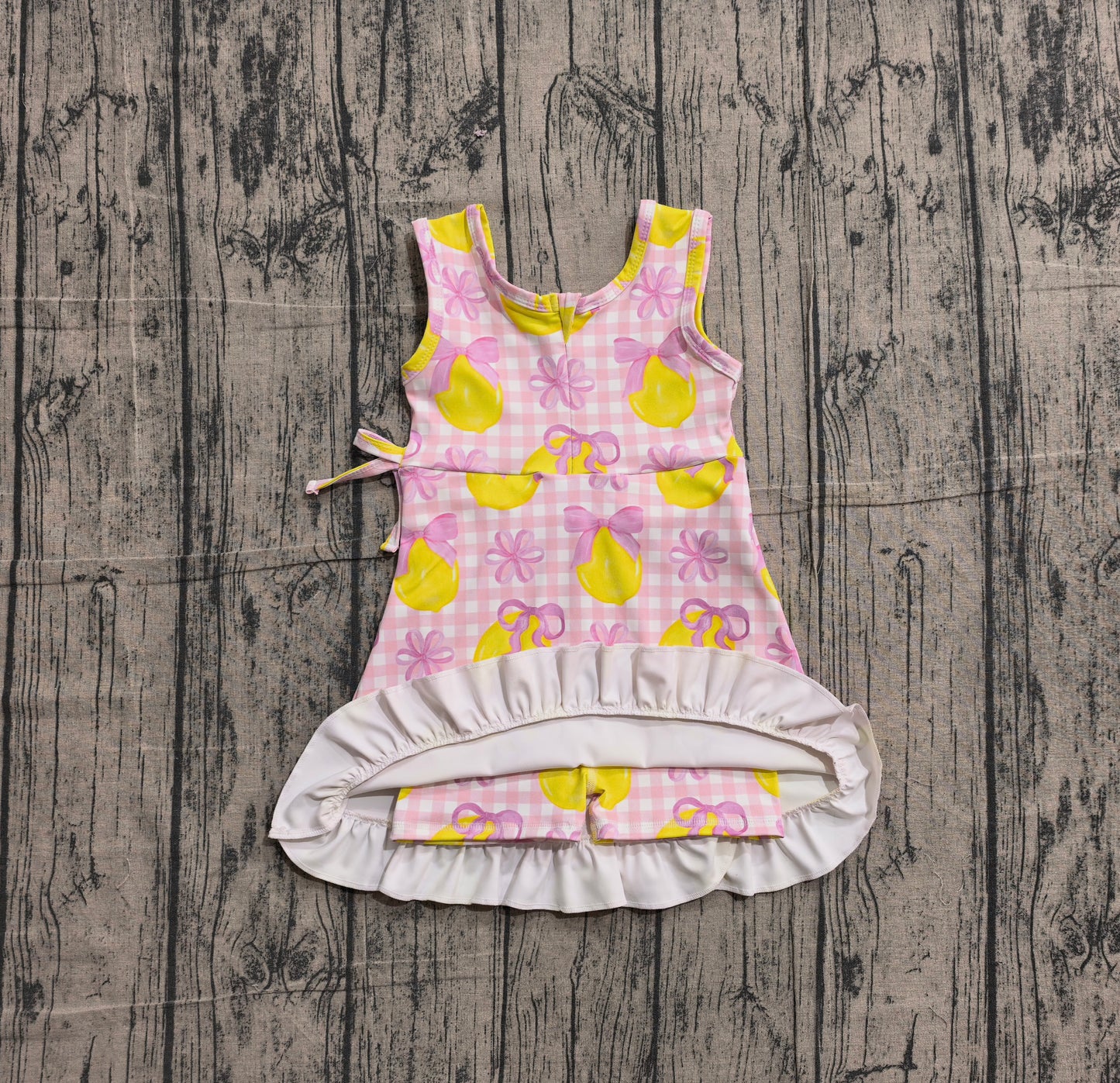 Baby Girls Kids Sleeveless Lemons Bows Pink Plaid Yoga Active Shorts Knee Length Dress RTS