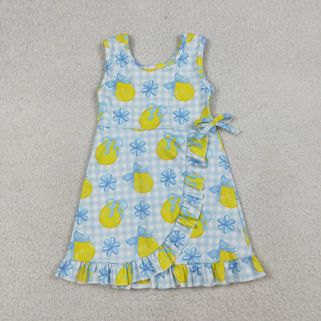 Sibling Baby Girls Kids Lemons Bows Plaid Yoga Active Shorts Knee Length Dresses RTS