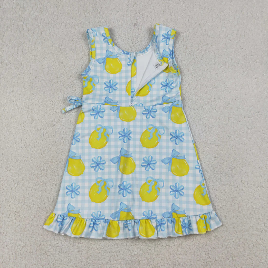 Sibling Baby Girls Kids Lemons Bows Plaid Yoga Active Shorts Knee Length Dresses RTS