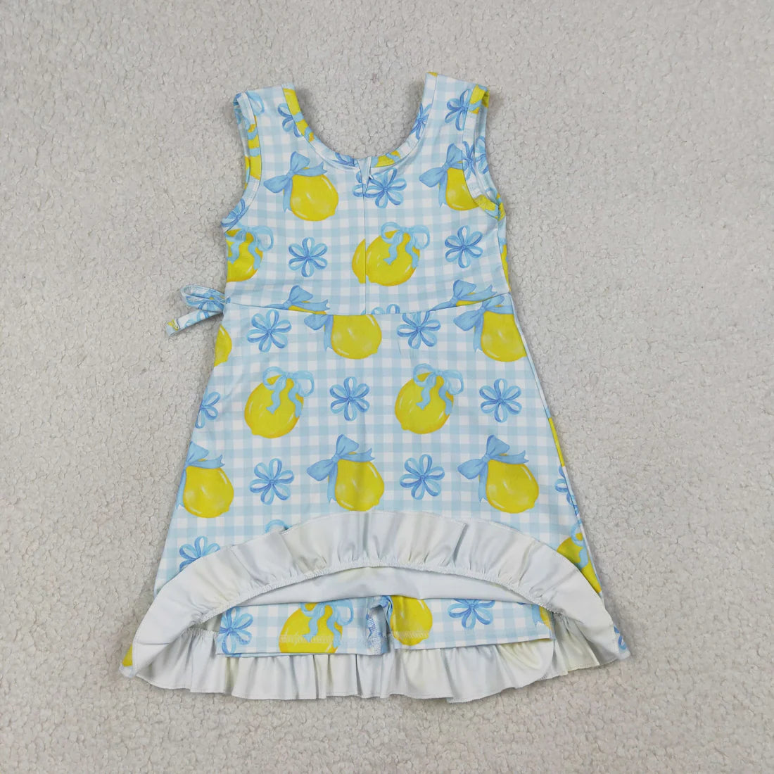 Sibling Baby Girls Kids Lemons Bows Plaid Yoga Active Shorts Knee Length Dresses RTS