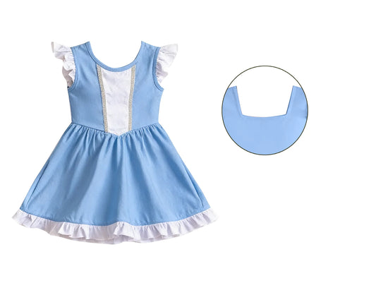 ( Moq 5 ) Preorder Baby Girls Kids Short Sleeves Princess White Blue Knee Length Dress