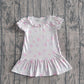 Baby Girls Kids Short Sleeves Purple Pink Flower Ruffle Knee Length Dress RTS
