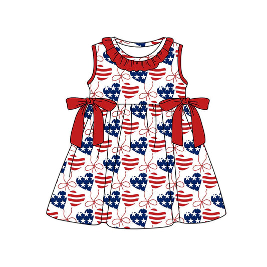 ( Moq 5 ) Preorder Baby Girls Kids Hearts Stars Bows 4th of July Knee Length Dress