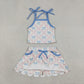 Sibling Baby Girls Kids Sleeveless Flower Bows Tops Pockets Skirts Shorts Sets Yoga Active Clothes RTS