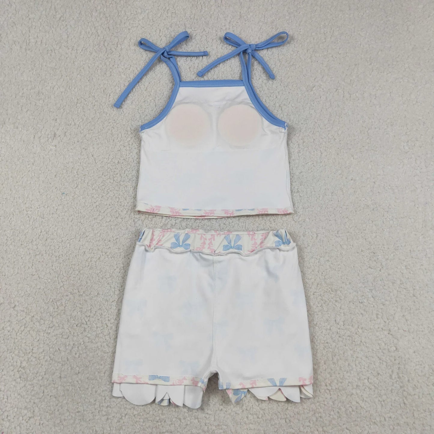 Sibling Baby Girls Kids Sleeveless Flower Bows Tops Pockets Skirts Shorts Sets Yoga Active Clothes RTS