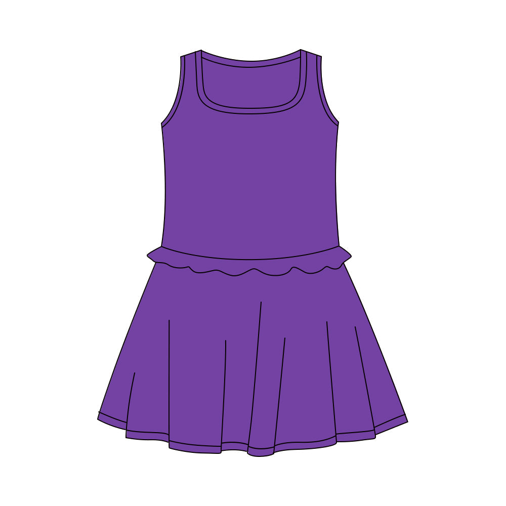( Moq 5 ) Preorder Baby Girls Kids Sleeveless Purple Ruffle Yoga Shorts Knee Length Dress