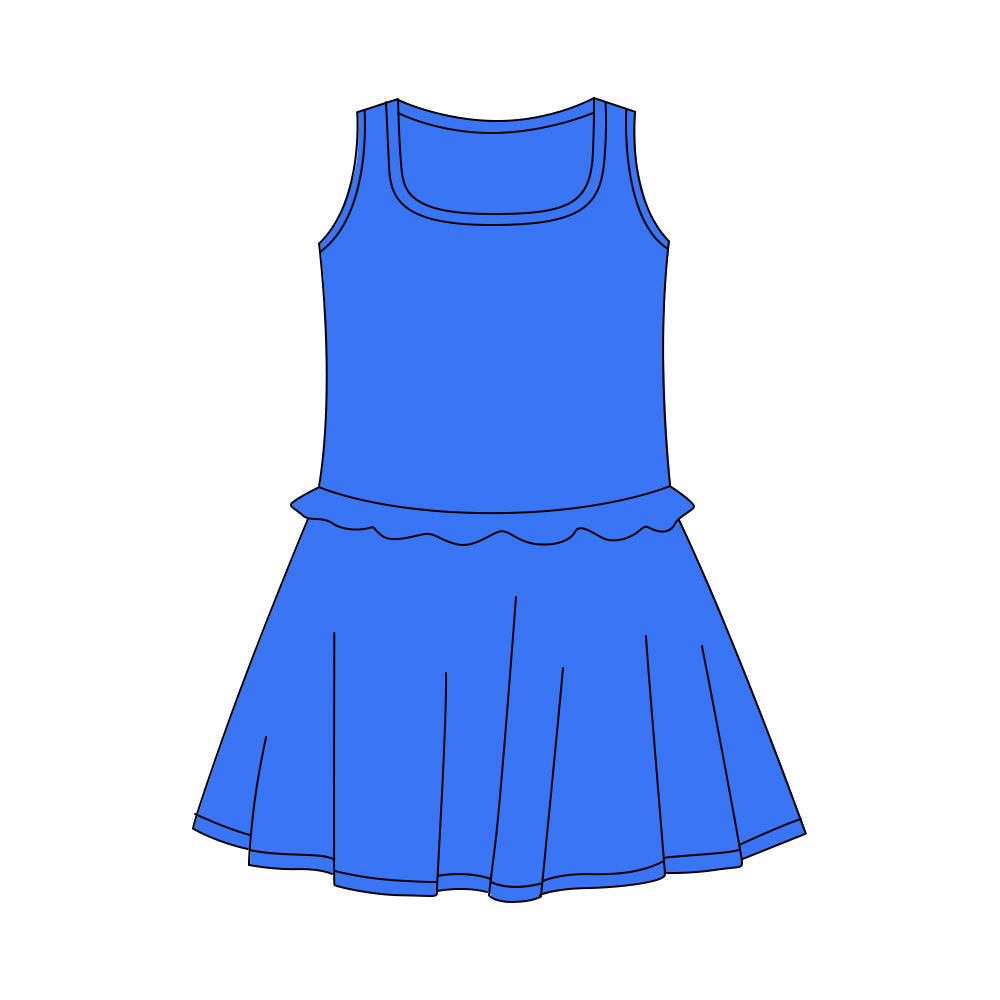 ( Moq 5 ) Preorder Baby Girls Kids Sleeveless Blue Ruffle Yoga Shorts Knee Length Dress