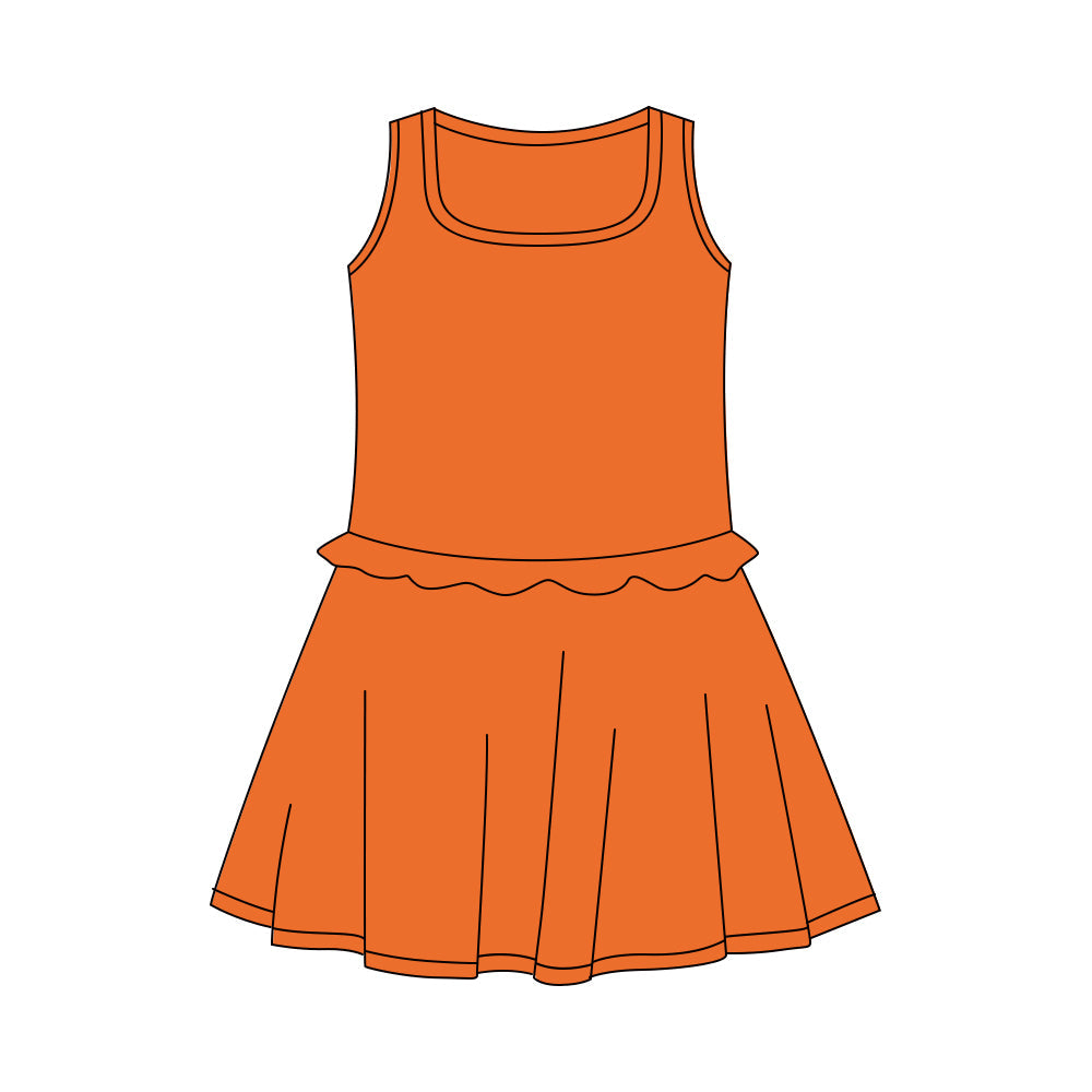 ( Moq 5 ) Preorder Baby Girls Kids Orange Sleeveless Ruffle Yoga Shorts Knee Length Dress