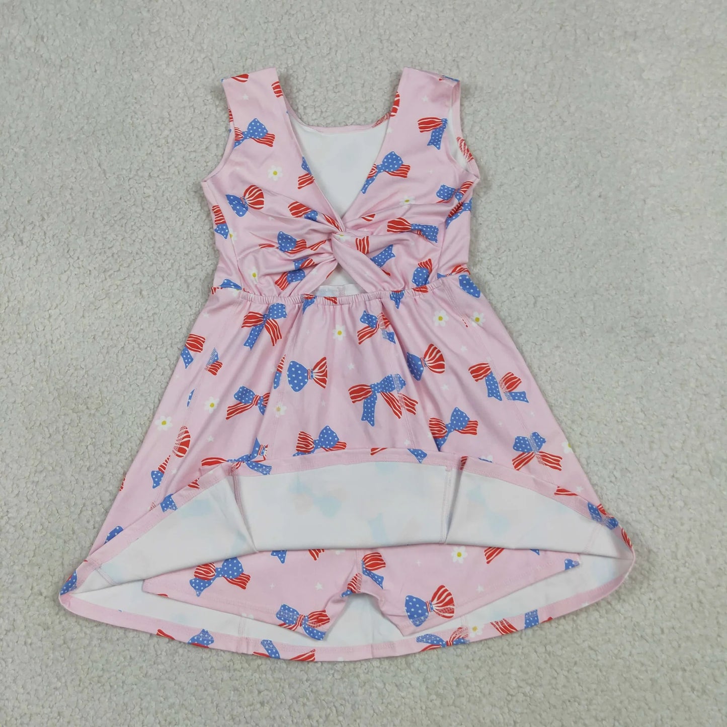 Sibling Baby Girls Kids Bows Popsicle 4th of July Yoga Active Shorts Knee Length Dresses