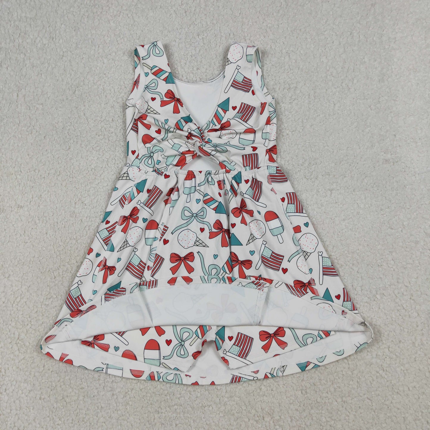 Sibling Baby Girls Kids Bows Popsicle 4th of July Yoga Active Shorts Knee Length Dresses