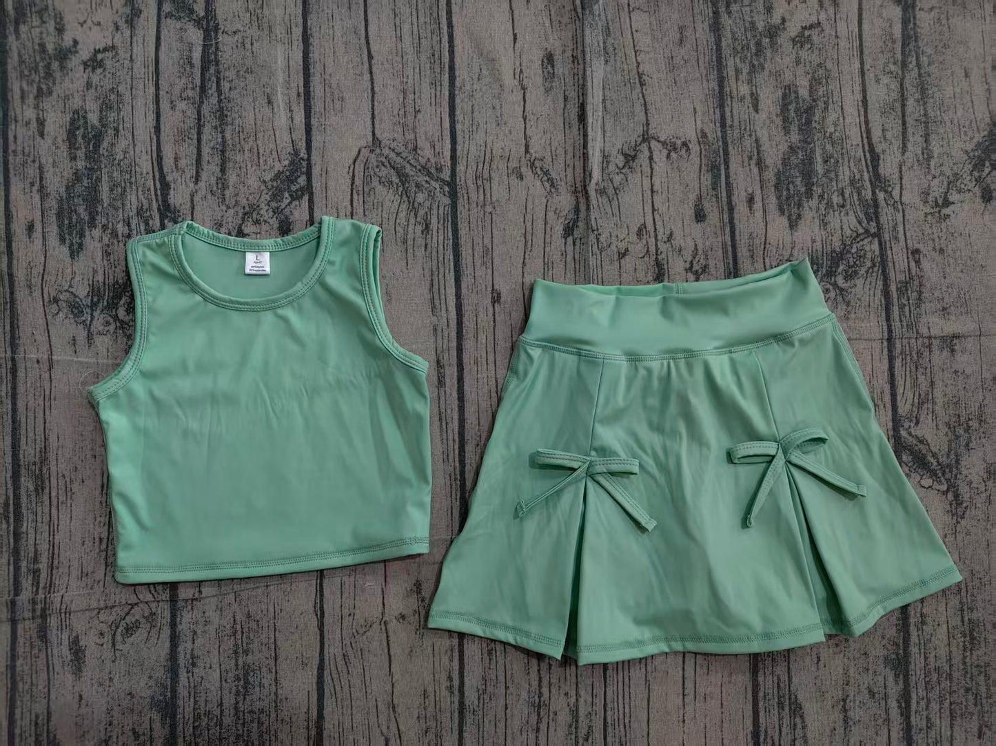 ( No moq ) Preorder Baby Girls Kids Green Tops Shorts Skirt Shorts Summer Yoga Active Clothes Set