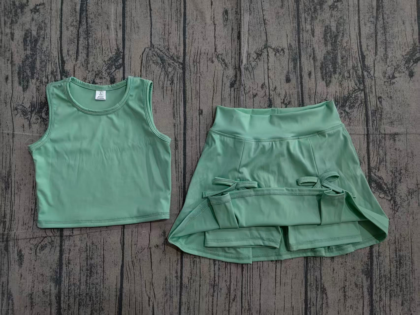 ( No moq ) Preorder Baby Girls Kids Green Tops Shorts Skirt Shorts Summer Yoga Active Clothes Set