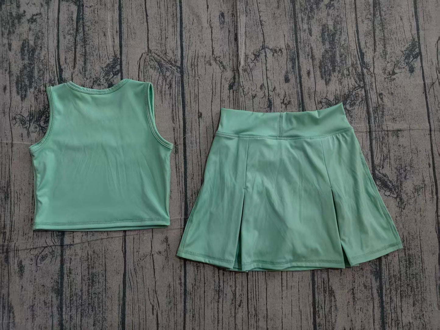 ( No moq ) Preorder Baby Girls Kids Green Tops Shorts Skirt Shorts Summer Yoga Active Clothes Set