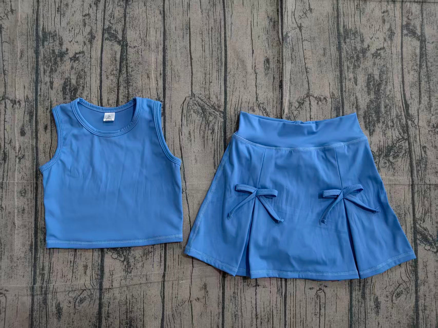 ( No moq ) Preorder Baby Girls Kids Blue Tops Shorts Skirt Shorts Summer Yoga Active Clothes Set