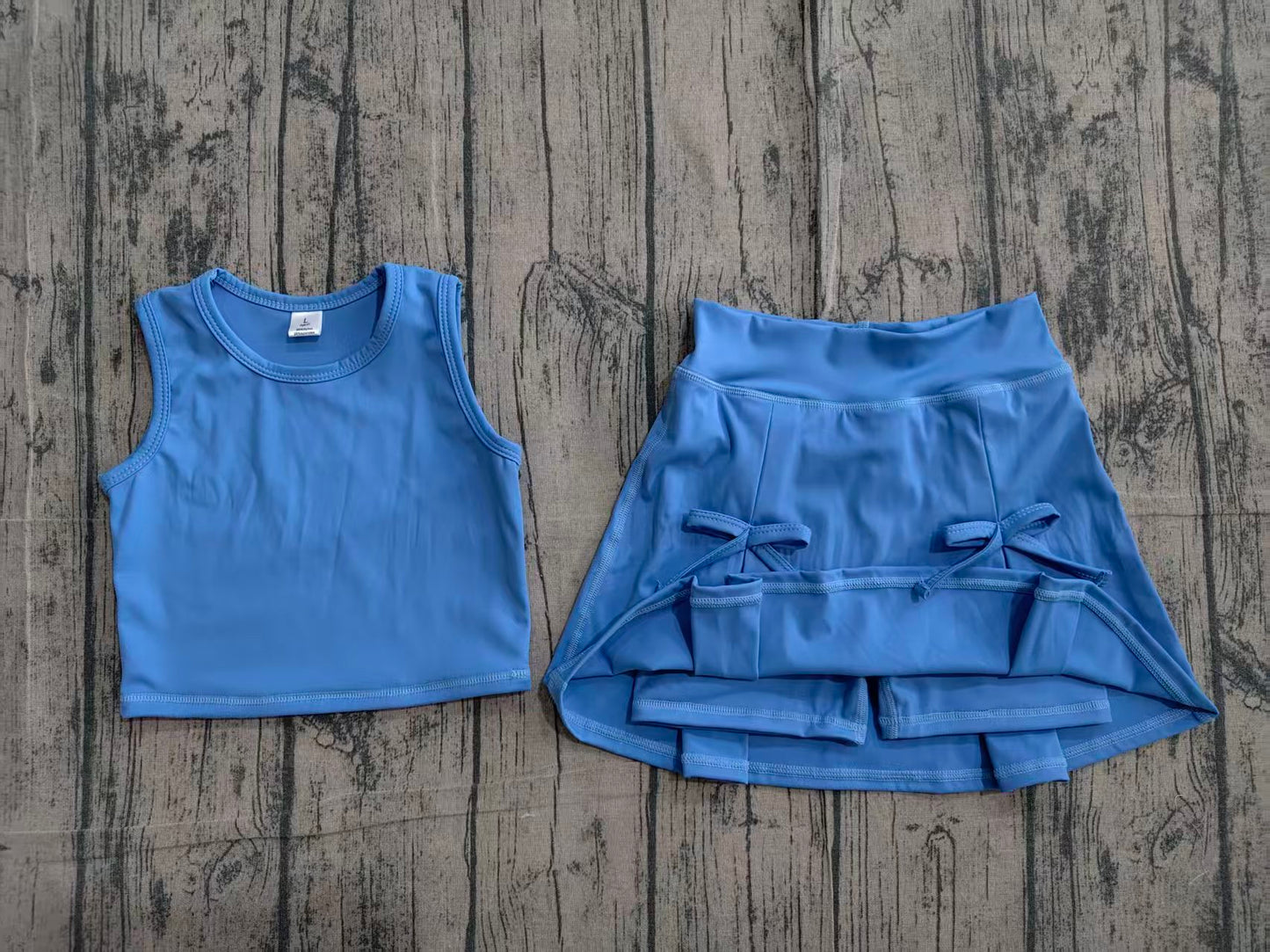 ( No moq ) Preorder Baby Girls Kids Blue Tops Shorts Skirt Shorts Summer Yoga Active Clothes Set