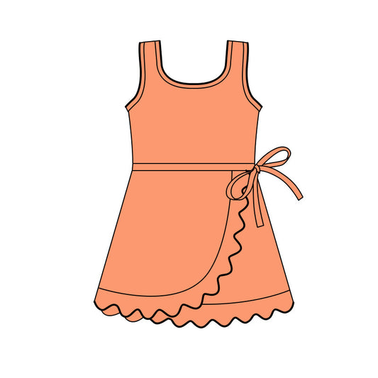 ( Moq 5 ) Preorder Baby Girls Kids Sleeveless Orange Scallop Yoga Active Knee Length Dress