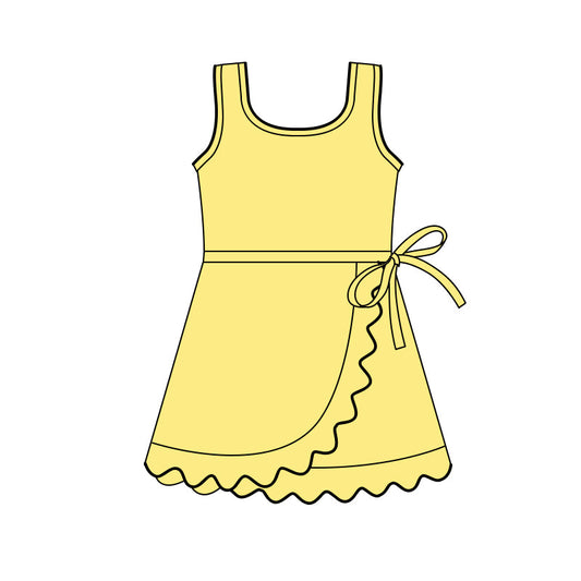 ( Moq 5 ) Preorder Baby Girls Kids Sleeveless Yellow Scallop Yoga Active Knee Length Dress