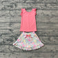 ( No moq ) Preorder Baby Girls Kids Sleeveless Pink Tops Flower Pockets Scallop Skirt Shorts Yoga Clothes Set