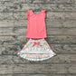( No moq ) Preorder Baby Girls Kids Sleeveless Pink Tops Flower Pockets Scallop Skirt Shorts Yoga Clothes Set