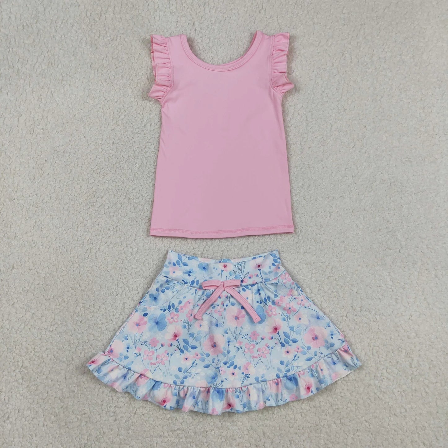 Sibling Baby Girls Kids Short Sleeves Shirts Flower Skirts Shorts Yoga Active Sets Clothes RTS