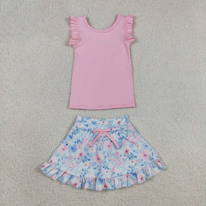 Sibling Baby Girls Kids Short Sleeves Shirts Flower Skirts Shorts Yoga Active Sets Clothes RTS
