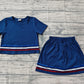 ( No moq ) Preorder Baby Girls Kids Short Sleeves Shirt Shorts Skirt Summer Navy Set