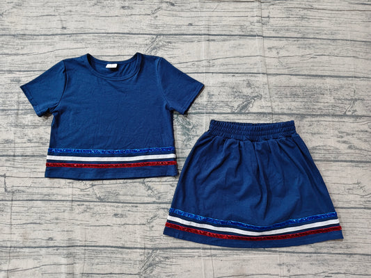 ( No moq ) Preorder Baby Girls Kids Short Sleeves Shirt Shorts Skirt Summer Navy Set