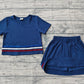 ( No moq ) Preorder Baby Girls Kids Short Sleeves Shirt Shorts Skirt Summer Navy Set