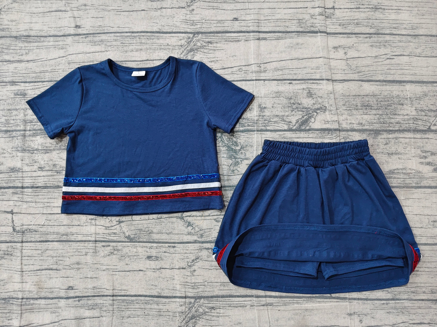 ( No moq ) Preorder Baby Girls Kids Short Sleeves Shirt Shorts Skirt Summer Navy Set