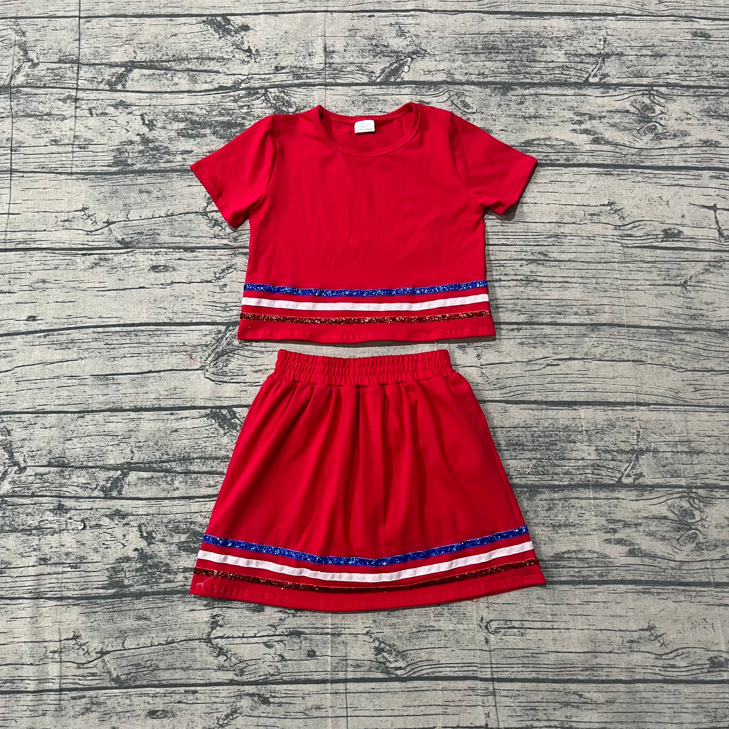 ( No moq ) Preorder Baby Girls Kids Short Sleeves Shirt Shorts Skirt Summer Red Set