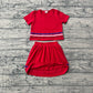( No moq ) Preorder Baby Girls Kids Short Sleeves Shirt Shorts Skirt Summer Red Set