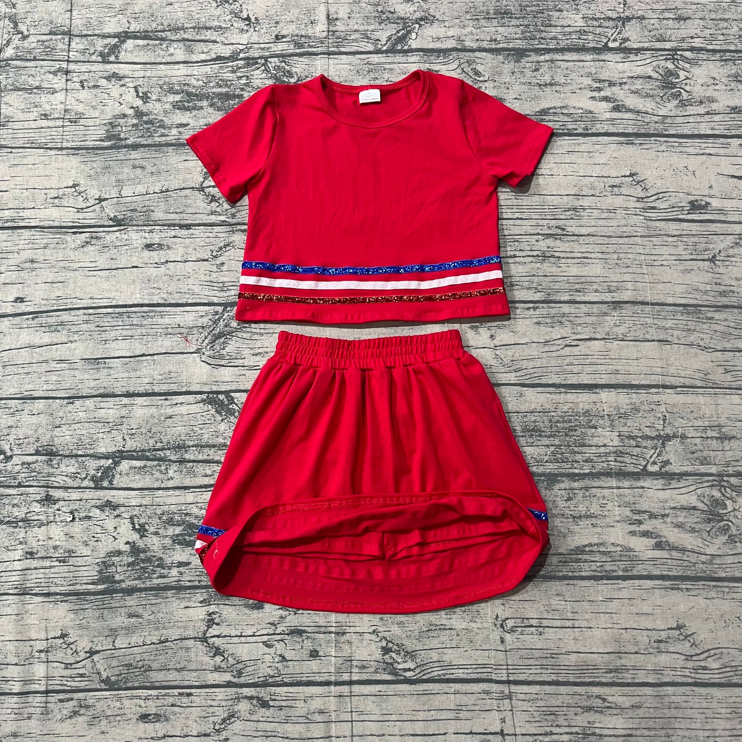 ( No moq ) Preorder Baby Girls Kids Short Sleeves Shirt Shorts Skirt Summer Red Set