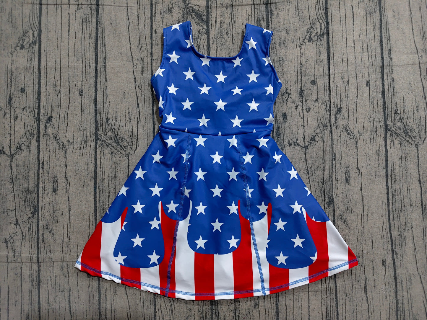 Baby Girls Kids Sleeveless Stars Stripes 4th of July Shorts Knee Length Dress RTS