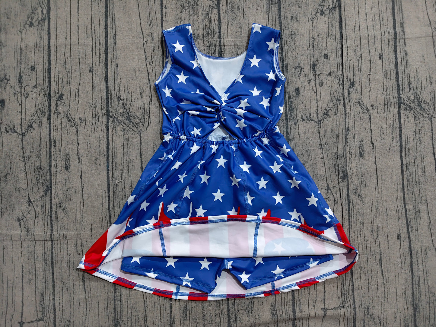 Baby Girls Kids Sleeveless Stars Stripes 4th of July Shorts Knee Length Dress RTS