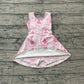 ( No moq ) Preorder Baby Girls Kids Sleeveless Castles Bows Floral Shorts Knee Length Pink Dress